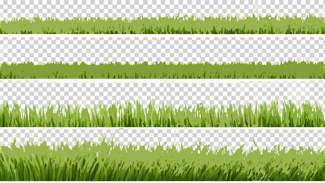 Repeating rows of vibrant green grass on a transparent background
