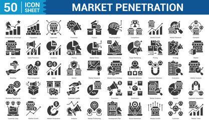 Fototapeta premium Market Penetration glyph style Icon Set Collection Concept With Icon Of competitive advantage, population, expansion, promotion, product, and more. Illustration Eps 10