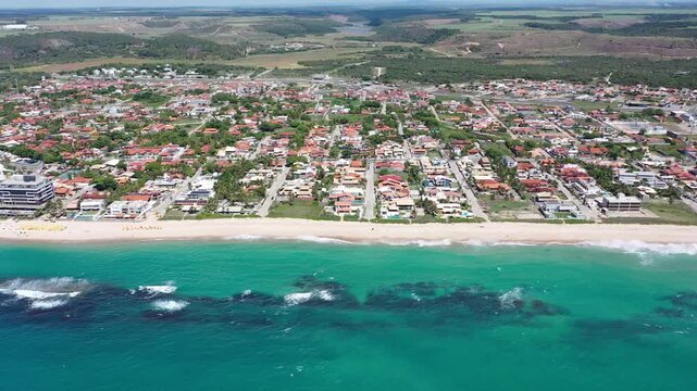 Wonderful panoramic view of the turquoise waters of Barra de Sao Miguel beach in February 2026 near Maceio, Alagoas State, Brazil 