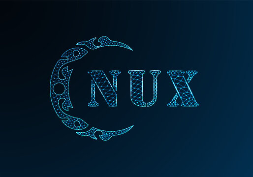 Low poly letter logo NUX design. NUX letter logo low poly vector design on blue color gradient background. NUX logo low poly design
