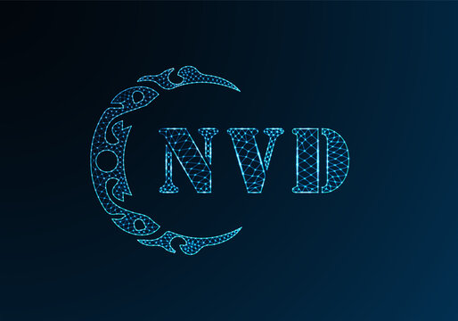 Low poly letter logo NVD design. NVD letter logo low poly vector design on blue color gradient background. NVD logo low poly design