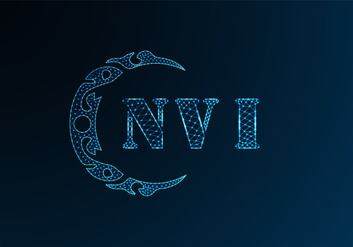 Low poly letter logo NVI design. NVI letter logo low poly vector design on blue color gradient background. NVI logo low poly design