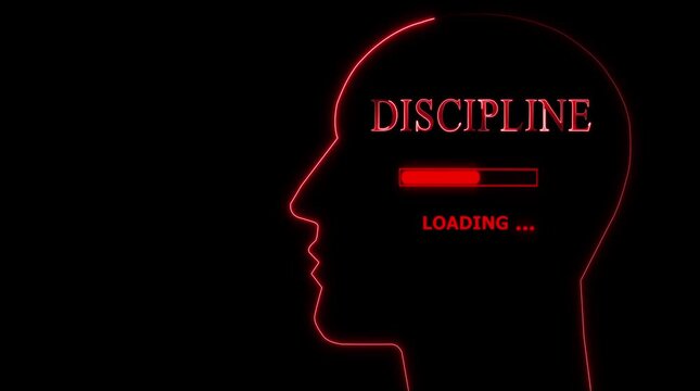 Neon Head Silhouette with Discipline Loading Progress Bar Conceptual Animation discipline concept mental focus
