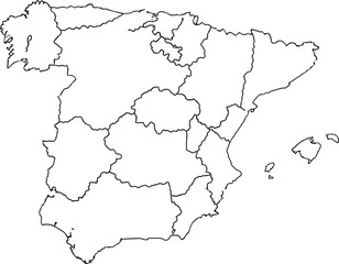 Obraz premium Detailed Outline Map of Spain Autonomous Communities Highlighting Rias Baixas Coastal Region in Galicia for Geography Education and Travel Graphic Design Projects