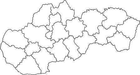 Obraz premium Detailed Blank Outline Map of Slovakia with Administrative Region and District Borders for Central Europe Geography Education Cartography and Professional Design Projects