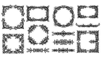 Obraz premium SEO Title: Floral Ornamental Decorative Frame Vector Set with Botanical Borders