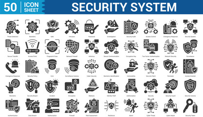 Fototapeta premium Security System glyph style Icon Set Collection Editable Concept With Icon Of threat detection, biometric, safe, intrusion, password, access control, and more. Illustration eps 10