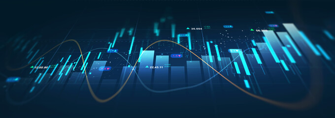 Financial data charts with glowing stock market graphs.Stock market investment data and analysis finance graph.	
Business financial chart with moving up arrow graph.