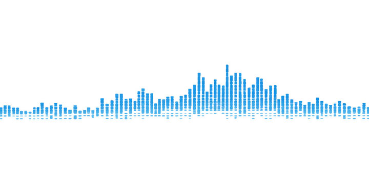 A digital blue music equalizer vector illustration features a sound wave background designed as a financial growth chart to represent success in the stock market and business data reports