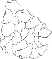 Obraz premium Black and White Outline Map of Uruguay Showing Administrative Department Borders for Educational Geography Projects and Professional Graphic Design Information Graphics