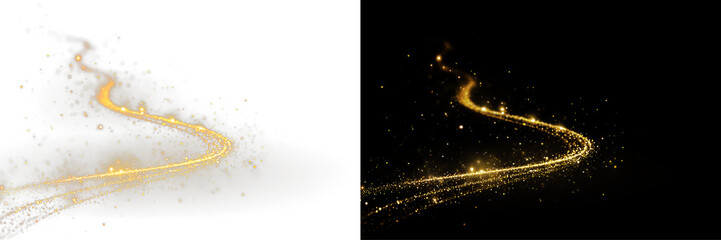 Twirl, glow, glitter, wave, magic in a brilliant golden swirling ribbon PNG © kulinskaia