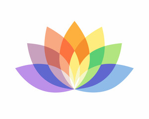 A colorful lotus flower illustration with overlapping translucent petals