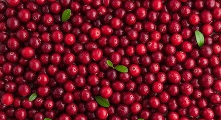 Seamless Cranberry Background with Fresh Red Berries and Green Leaves for Healthy Food Designs