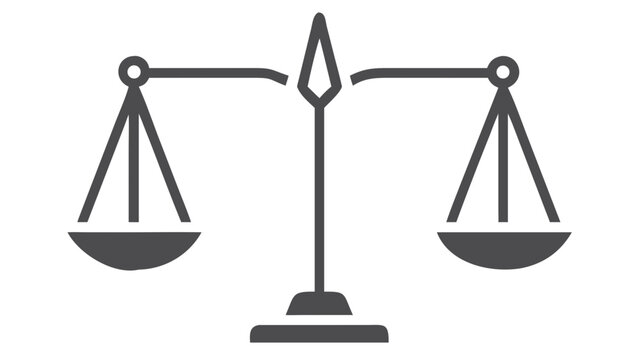 A grayscale illustration of traditional balance scales symbolizing justice