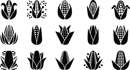 Maize Corn Typography Silhouette Icon Pack Corn Cob Silhouette Icon Vector Set © creative13579