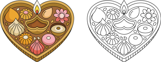 Mandalas Illustration and outline set isolated on transparent background