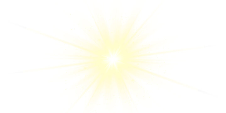 Transparent PNG golden star glow, shine, and ray light up. Perfect winter overlay with bright flare and sparkle blend for holiday and Christmas scenes.
