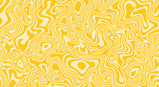 Seamless flowing yellow topographic wave pattern with dense contour lines background