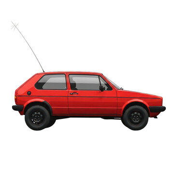 Classic red Volkswagen Golf Mk1 hatchback car vintage retro automobile, European automotive transport, detailed exterior view