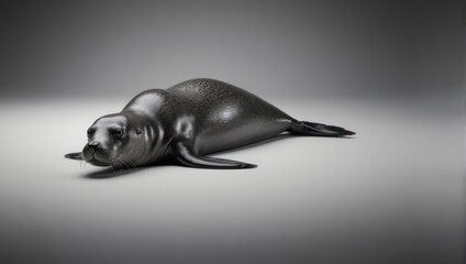Monochrome seal resting on a flat surface in a studio setting.