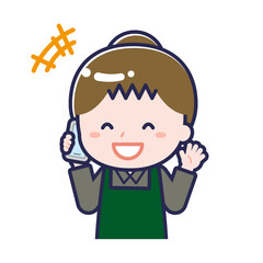 スマートフォンを使う「飲食店の店員」の女性