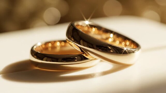 Two elegant gold wedding rings symbolizing eternal love and commitment on a soft, luminous background