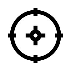 Obraz premium Simple black target icon reticle symbol isolated on white. Suitable for shooting range posters, target practice graphics, and tactical gaming designs.