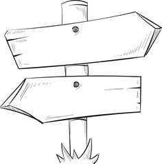 Wooden arrow signpost sketch. Empty signboard doodle © MicroOne