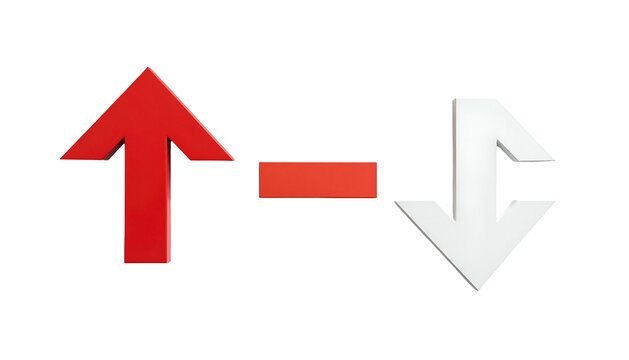 Red upward arrow, bar, and white downward arrow on black