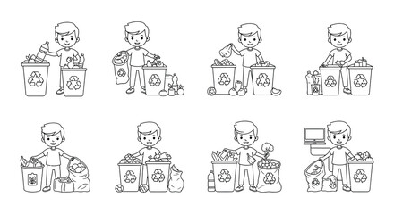 Obraz premium Children engaging in various recycling and waste sorting activities