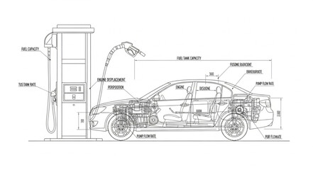 Vintage Train Engine Technical Diagram. © Dua