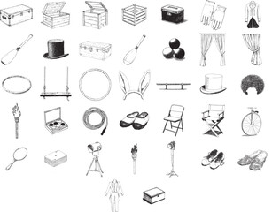 Hand Drawn Circus and Theater Stage Prop Illustration Collection