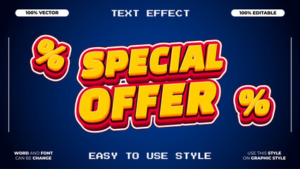 Vibrant three-dimensional 'Special Offer' text effect, perfect for promoting discounts and sales with a dynamic, eye-catching design suitable for marketing campaigns