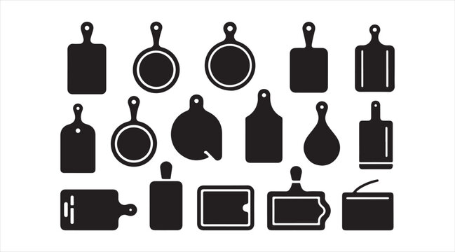 Minimal chopping board symbol pack featuring various kitchen board shapes for culinary and menu design
