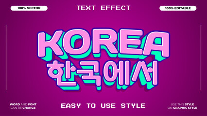 Korea Text Effect with Korean Characters and 3D Style - Vector Illustration