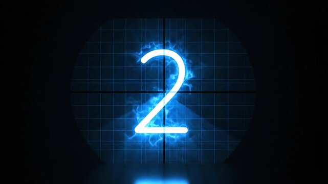 Countdown timer display with neon effect for ten seconds shown in a dark background environment