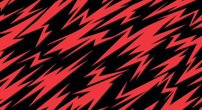 Seamless red lightning bolt zigzag with sharp abstract strokes on black