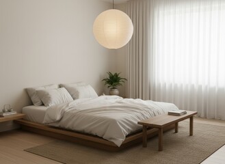 Serene Bedroom Interior with Natural Light and Earth Tones