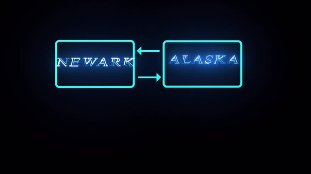 Neon Route Connection Diagram Between Newark and Alaska with Glowing Arrows