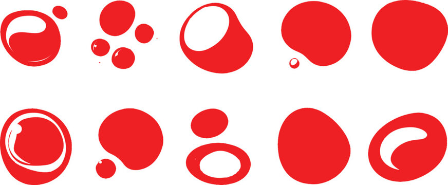 Red hand drawn circles and marker rings, abstract rough sketch round frames vector illustration set. 