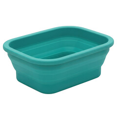 A green plastic storage container with a rectangular shape isolated on white background