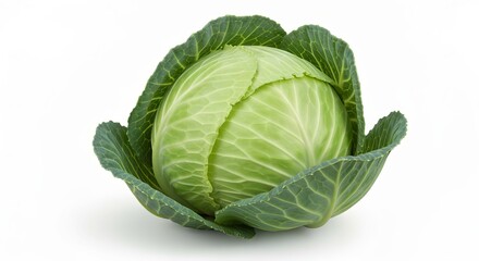Obraz premium Isolated Fresh Green Cabbage on a Pure White Background for Healthy Food Concept Photography