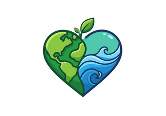 Heart Shape Earth and Ocean Sustainability Earth Day Vector Illustration
