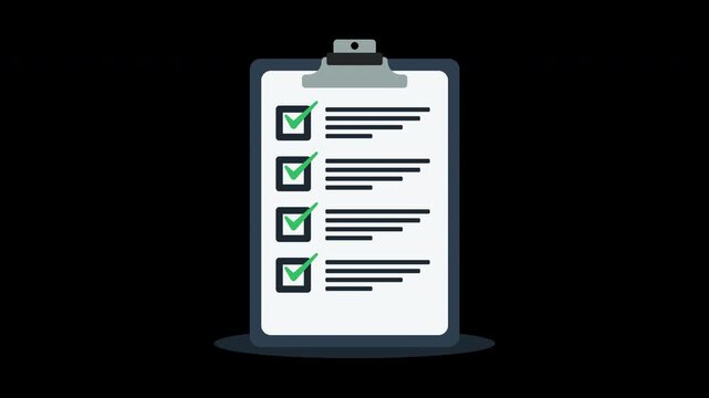 Animated Clipboard Checklist with Green Checkmarks &mdash; Task Management Motion Graphic Loop 4K Alpha Channel Transparent Background