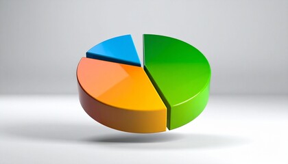 Fototapeta premium A vibrant 3D pie chart with three segments in blue, green, and orange, tilted for dynamic perspective