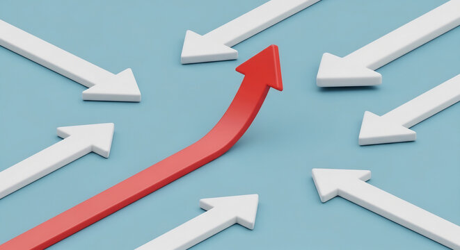 赤い矢印が目立ち周囲の白い矢印と対照的だ