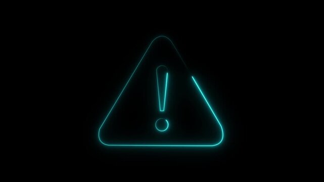 Glowing neon light red and orange color warning attention icon animation danger risk hazard alert road warning sign stop error signal emergency problem issue important sign symbol on black background