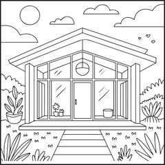 Fototapeta premium Modern Minimalist House Coloring Page – Clean Geometric Home Outline Vector Illustration for Kids and Adults Coloring Book, Printable Coloring Sheet Icon Design