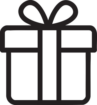 Minimalist line drawing of a gift box with a thin ribbon and small bow