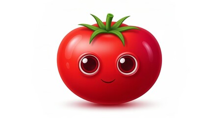 Charming red tomato illustration with a joyful expression, smooth 3D rendered on a white background.